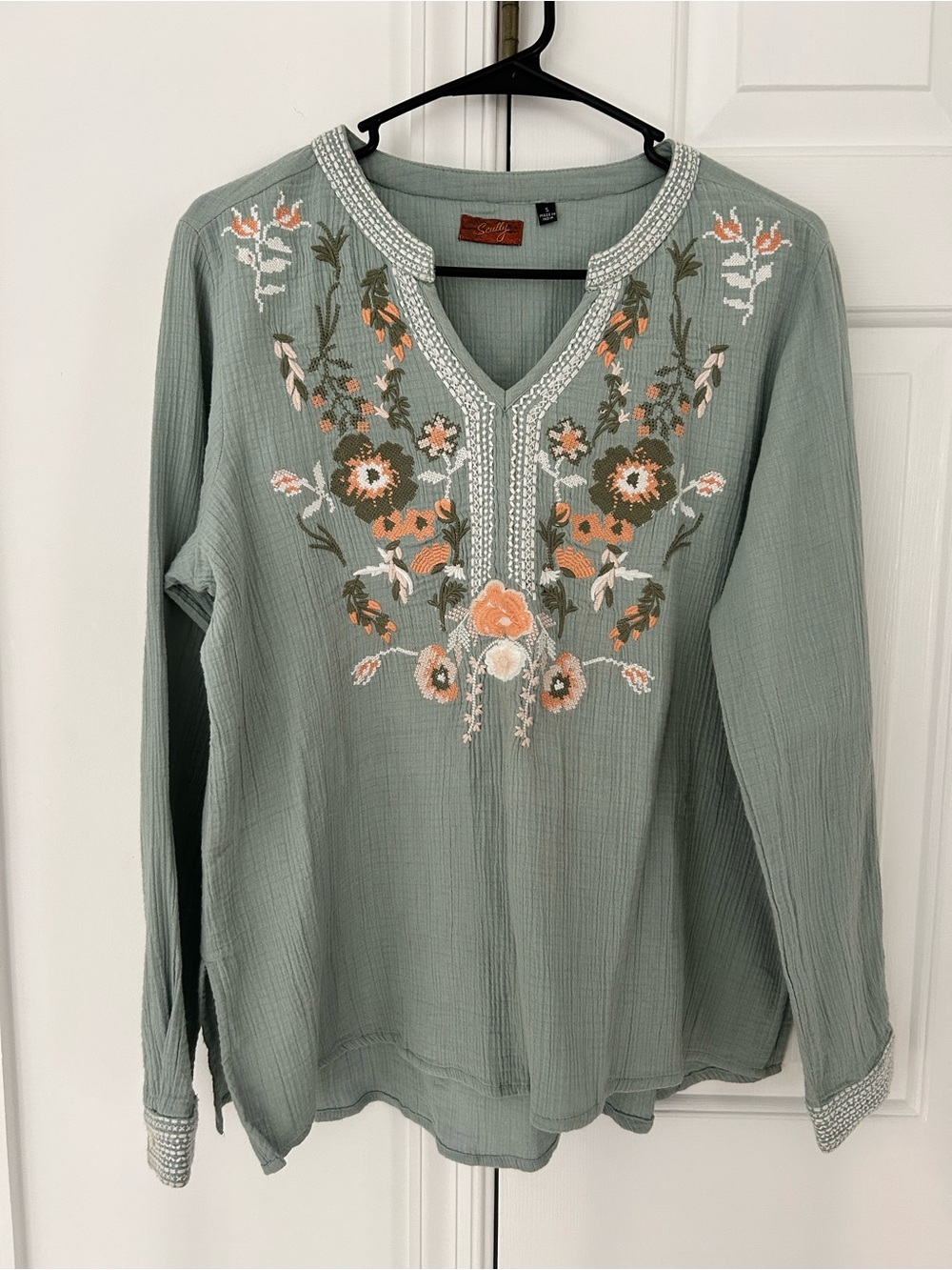 Scully Sage Green Embroidered V-Neck Tunic